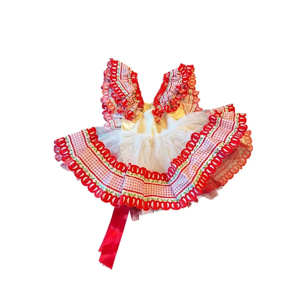 Taffys Showstoppers Dance Costume Red White Apple Gingham Tutu Sequin Vintage